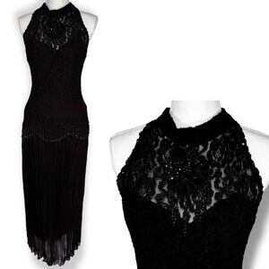 Vintage Speed Fashion Womens 80s does 20s 30s Black Lace Sleeveless Dress Medium